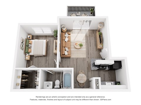 Floor plan for 1 bed, 1 bath, 519 sqft